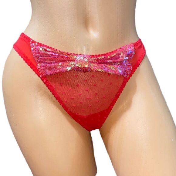 Victoria’s Secret Christmas Vintage Rare sexy little things sequins bow thong S - Picture 1 of 7